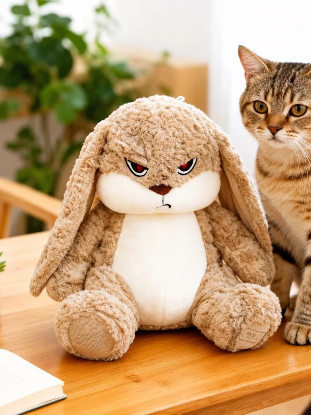 Plush Angry Bunny Small Pet Toy - Cream and Tan